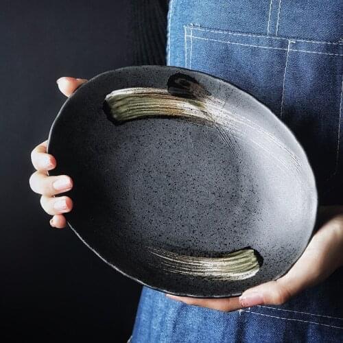 Creative Japanese Tableware Ceramic Large Fish Plate Restaurant Household Fruit Plate Retro Dessert Snack Dish Dinner Plate