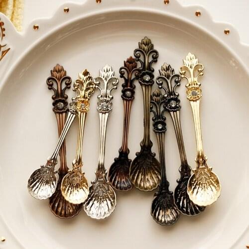 8PCS Coffee Spoons Gold Silver For Seasoning Coffee Tea Dessert Drink Milkshake Spoon Tableware Teaspoon Vintage Carved Scoop