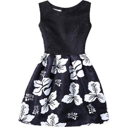 Fashion Girls Summer Dress 2019 Black Sleeveless Print Party Dresses For Girls of 12-20 Years Princess Dress Teenagers Style