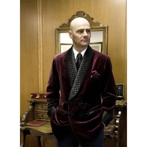 Leisure Burgundy Velvet Smoking Men Suits Wedding Jacket Shawl Lapel Formal Tuxedos Loose Vintage Retro Dinner Party Prom Blazer