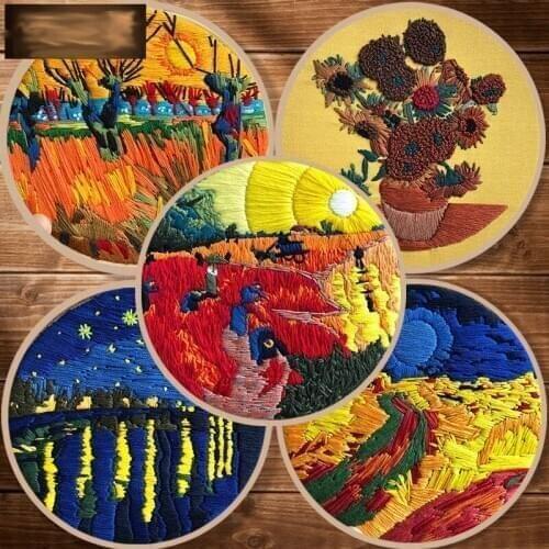 Creative DIY Embroidery Kits Flower Hand 3D Landscape Embroidery Stitching with Hoop Art Needlework Modern Adults Craft Sewing