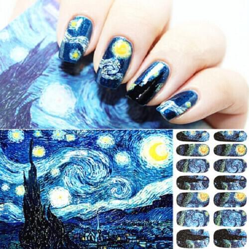 14Pcs/Sheet Colorful Decal Personality DIY Starry Sky Night Nail Art Stickers Glitter Manicure Tips Wraps Nail Art Decals