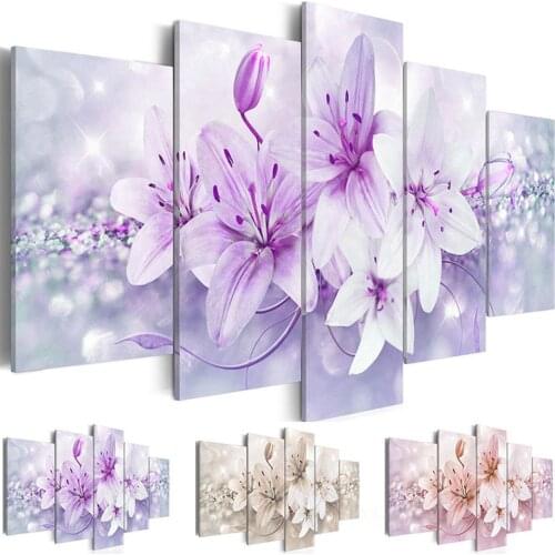 5 Pcs Nordic Lily Flower Plant Wall Art Poster Canvas Accessories Pictures HD Prints Paintings Home Decor Living Room Decoration