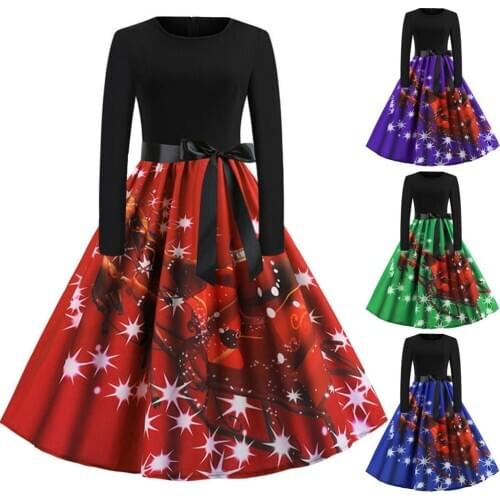 Girls Christmas Vintage Print Dress Spring Autumn Long Sleeves Casual Style Clothes 13-20 Yrs Kid Girls Big Size New Year Dress
