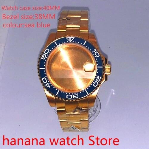 Suitable for NH35 36 Mingzhu2813 Miyata automatic winding 40mm sealed back gold box series, with rotating bezel sea blue