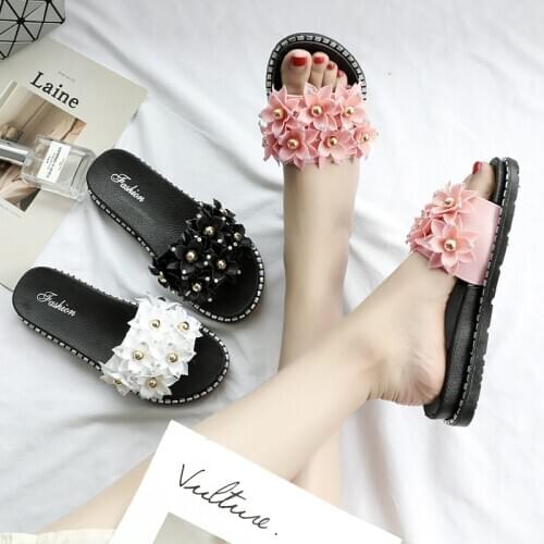 CINESSD Sandals New 2021 Summer Slipper Fashion Women Sexy Flower Flat Shoes Outdoor Beach Slipper For Women Open Toe