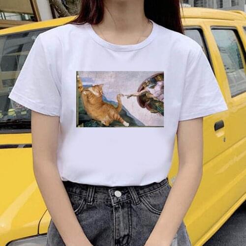 Cute Cats Print Summer Women Tshirt Funny Cartoon T Shirt Female Kawaii Anime Ullzang T-shirt 90s Fashion Korean Style Top Tee