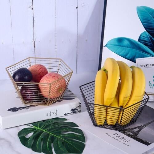 Fruit Modern SimpleGeometric Polygon Wrought Iron Fruit Basket Mesh Metal Crafts Home Sundries Storage Decoration Storage Basket