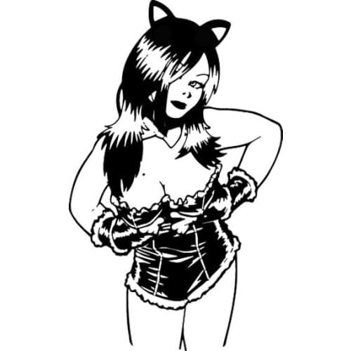 Car Sticker Bad Cat Alluring Sexy Lady Fashion Style Car Decoration Accessories PVC Sticker Waterproof Black/White, 14cm*7cm