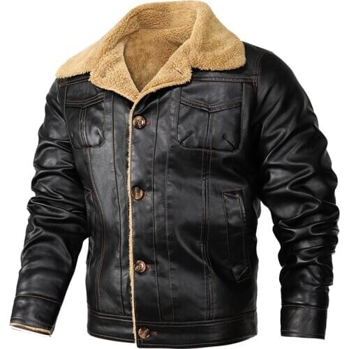 Warm Jacket Men Thicken Casual Single Breasted Leather Coat