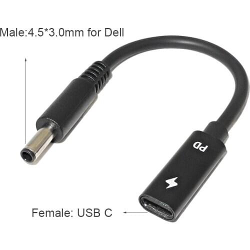 USB Type C Laptop Power Adapter Connector for Dell Inspiron 11 13 14 17 15 7000 5000 3000 USB C to 4.5x3.0mm Male Plug Charger