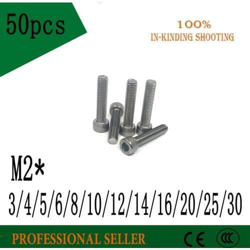 50pcs Hex Socket Screw M2*3/4/5/6/8/10/12/14/16/20/25/30mm 304 Stainless Steel Hexagon Socket Head Cap Screws Metric Bike Screw