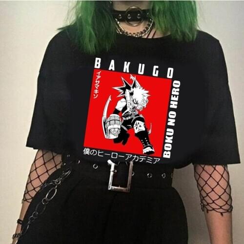 Vintage Anime My Hero Academia T Shirt Women Clothes Gothic Tshirt Streetwear Bakugou Katsuki Print Tops Summer Black T-s