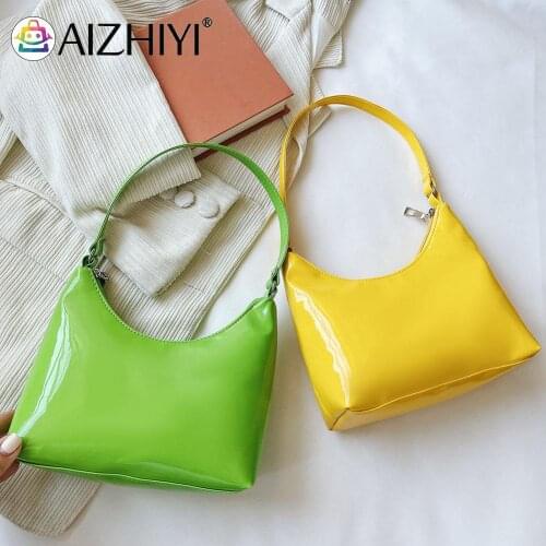 Vintage Women Patent PU Leather Shoulder Underarm Bag Casual Solid Color Small Hobos Handbag Purse