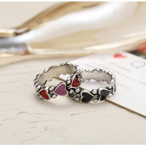 Vintage Silver Color Heart Rings For Women Lady Couples Fashion BOHO Love Female Smooth Ring Gifts Jewelry