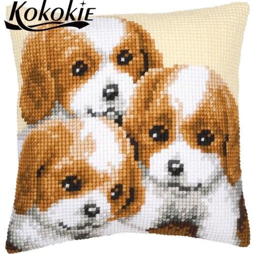 Cross stitch pillowcase Embroider Needlework kits Embroidered mats handmade Embroidery yarn pillowcase cartoon dogs throw pillow