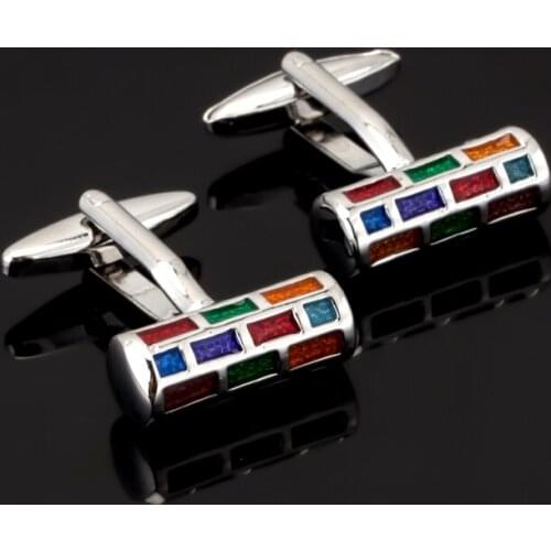 Men Cuff Links Mens French Shirt cylindrical Engraving CuffLinks colors Wedding Groom Party Grid Cufflinks Jewelry