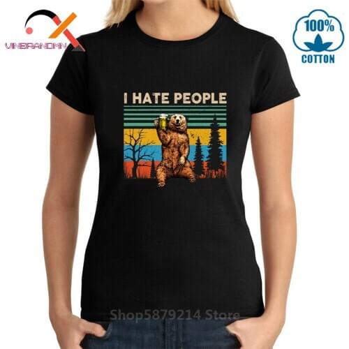 S-Xl Gyms Fitness USSR Warrior hunter Women Tshirt Vintage Rare Bear I Hate People Funny Camping Russian Fighting Nation T-Shirt