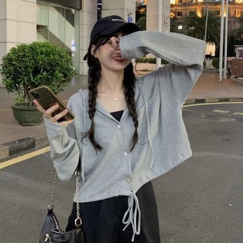 Loose Weight White Women Casual Solid Long Sleeve Button Pocket Shirt Hooded Sweatshirt Tops Hoodies Women Ropa Mujer