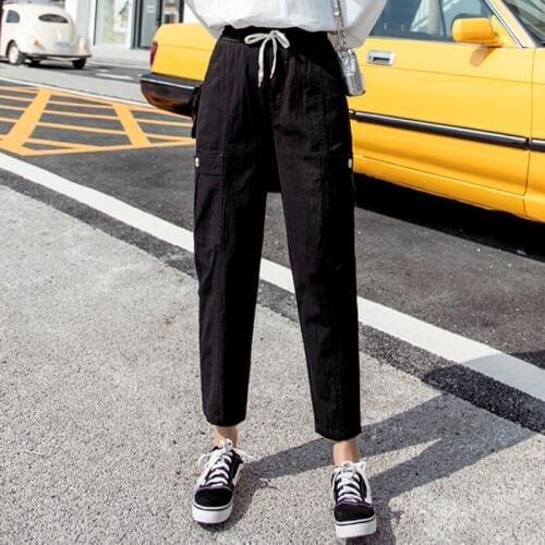 AIYANGA Summer Pants Women 2019 Causal Elastic Waist Drawstring Ankle-Length Trousers Female Loose ins Pencil Pants