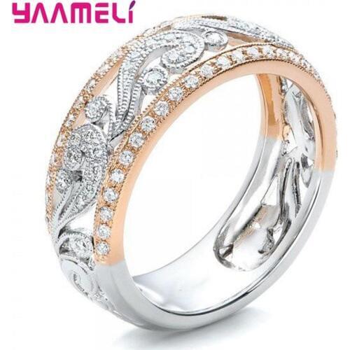 Original 925 Sterling Silver Hote Sale Elegant Beautiful Plant Flower Golden Hollow Wide Ring For Women Wife Wedding Jewelry