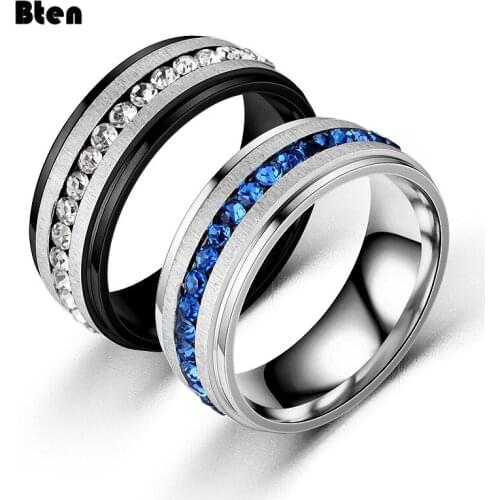 Bten Charming Trendy Blue Full Crystal Stainless Steel Women Lady Girl Party Rings Engagement 8mm Rings Fashion Jewelry