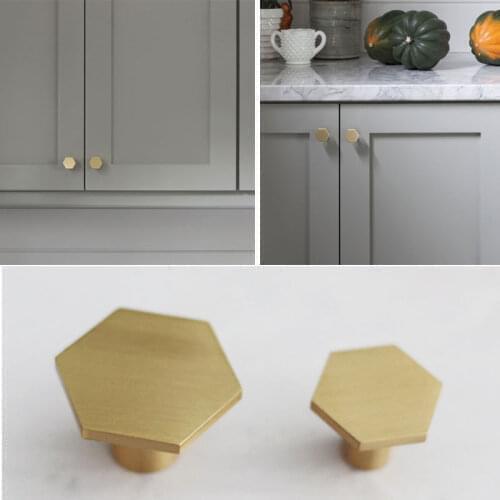 1Pcs Gold Brass Hexagon Knobs Cabinet Door Handle Dresser Drawer Pulls Home Kitchen Furniture Hardware Knobs Cupboard