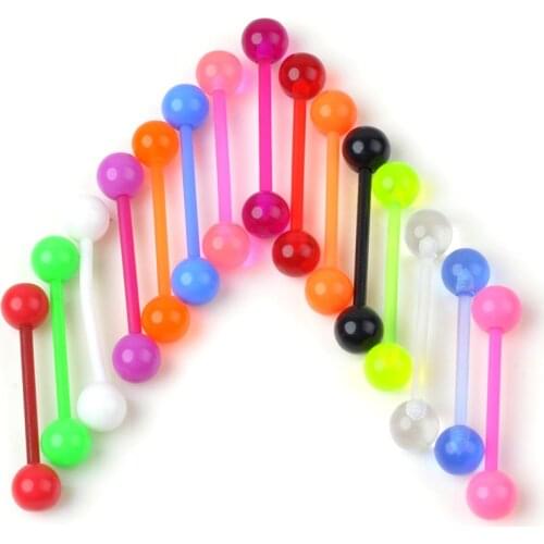 10Pcs Mixed Colorful Flexible Silicone Barbell Stud Tongue Ring Ball Bars Belly Navel Rings Stud Body Piercing Jewelry Wholesale
