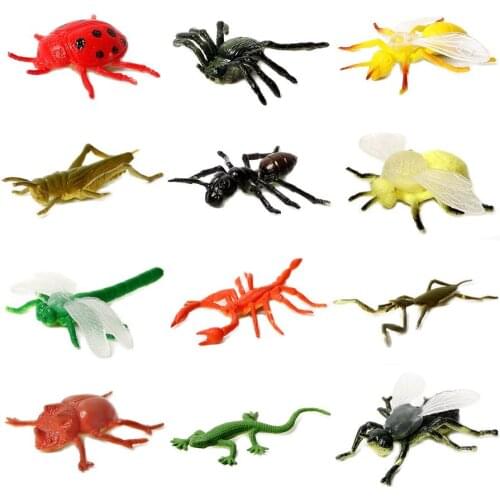 12pcs Assorted Simulation Animal models figurine Insects Ladybug Mantes Dragonfly Model Figurine Kids Science & Nature Toys