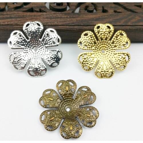 20 pcs/lot 25mm Gold color/ /Antique bronze Metal Filigree Flowers Slice Charms base Setting Jewelry DIY Components