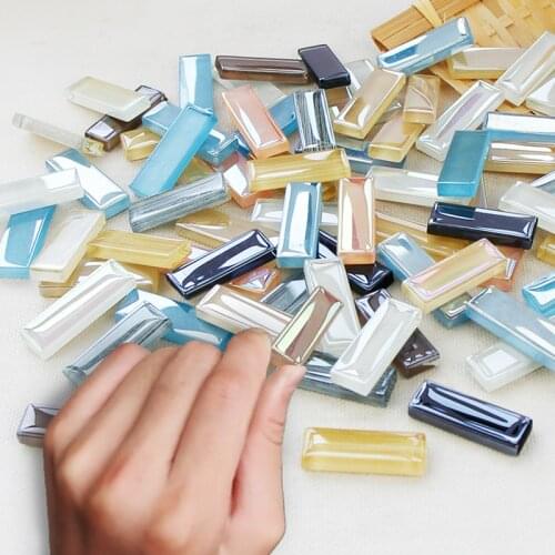 200g Mixed Color 1 X 4 Cm Square Stained Glass Strip Clear Glass Mosaic Pieces DIY Mosaic Tiles Hobbies Art Crafts Material