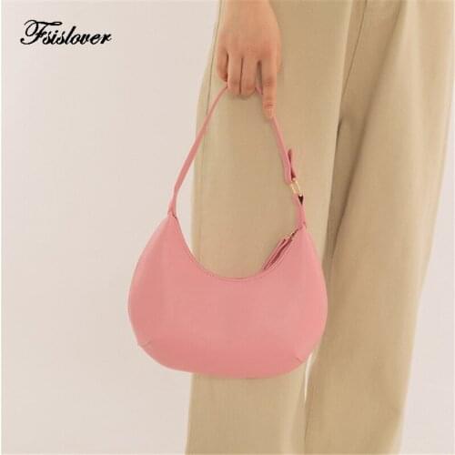 2021 Women Solid Color PU Leather Handbags Totes Lady Daily Shopping Shoulder Bag Underarm Bag Youth Ladies Simple Versatile Bag