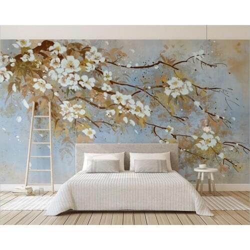 Beibehang 3d wallpaper papier peint New hand-painted retro flower plum blossom new Chinese TV sofa background wall 3d wallpaper