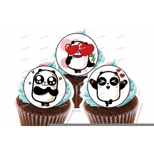 15 Funny Panda Edible Cake Topper Wafer Rice Paper Cake Cookie Cupcake Toppers Birthday Wedding Cake Decoration Party Supplier
