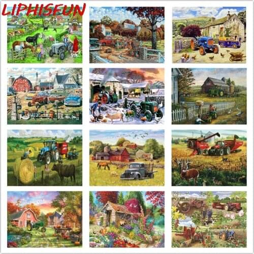 5D Diy Diamond Painting Full Drill Square/round Rhinestone Diamond Embroidery Cross Stitch Home Decor farm scene country tractor