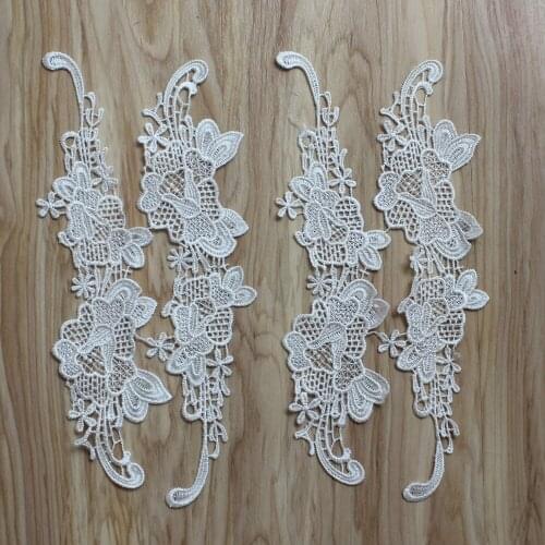 8 pairs 26*6.5cm Off White Embroideried Lace Patch for Wedding Dress Decorations Evening Dress Sewing Applique Craft Accessories