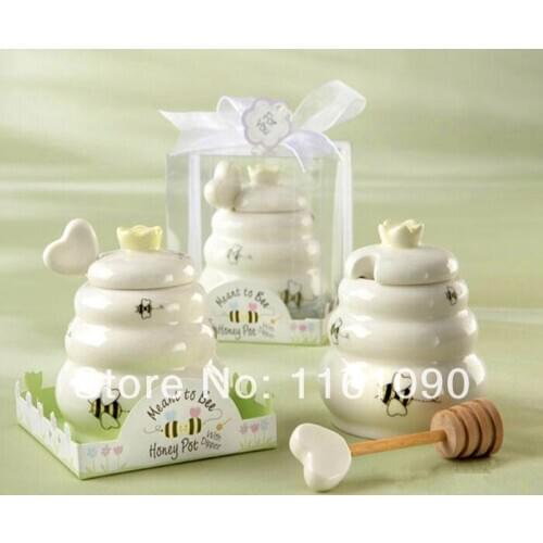 Free shipping 50pcs/lot factory price 'meant to bee" ceramic bee honey pot wedding party favors baby shower return gifts