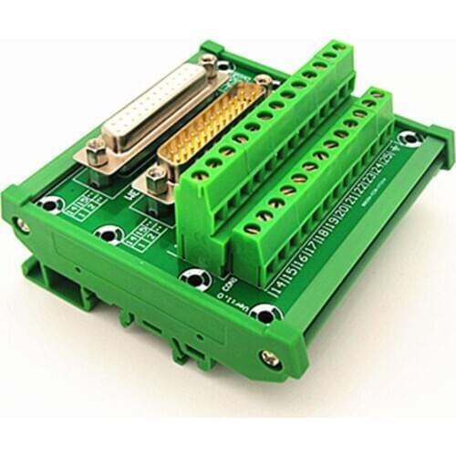 DIN Rail Mount D-SUB DB25 Male and Female Header Breakout Board, Terminal Block, Connector