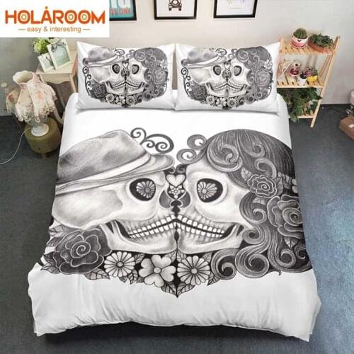 Halloween Duvet Cover Sets Cartoon Skull Pattern Bedding Set Wedding Bedroom Duvet Cover With Pillowcases Polyester Bedding Set