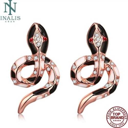 INALIS Stud Earrings For Women Personality Serpentine Color Inlaid Cubic Zirconia Earring Party Fashion Jewelry Gift New Arrival