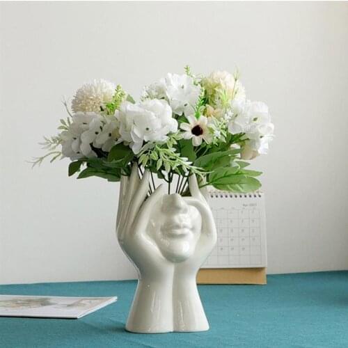 Human Face Ceramic Vase Home Decorations Abstract Art Plant Flower Pot For Wheat Ears Cotton Flower Pot Home Decor Arrangement