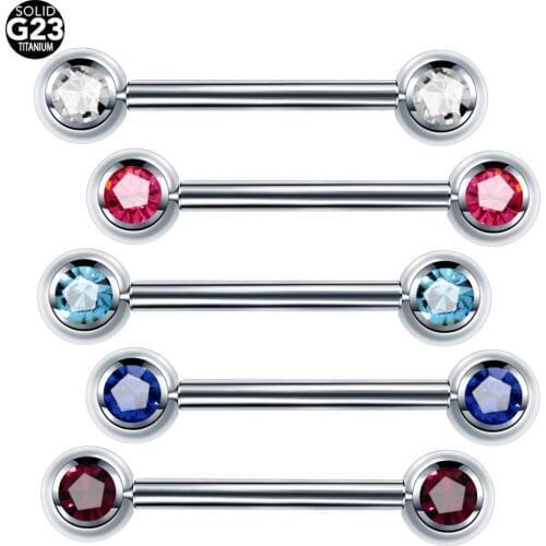 1pc G23 Titanium Nipple Barbell Rings Gem Internally Thread Tongue Barbell Rings Long Cartilage Bar Earrings Body Jewelry