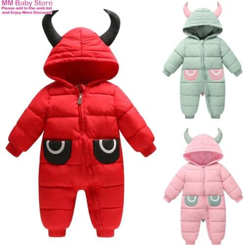 New Baby One-Piece Romper Newborn Baby Boys Girls Cute Hooded Ox Horn One-Piece Garment To Keep Warm Childrens Cotton Clothing