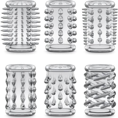 Crystal sleeve caterpillar finger sleeve 6 pieces in one set penis delay dick sleeve cover male sex toys