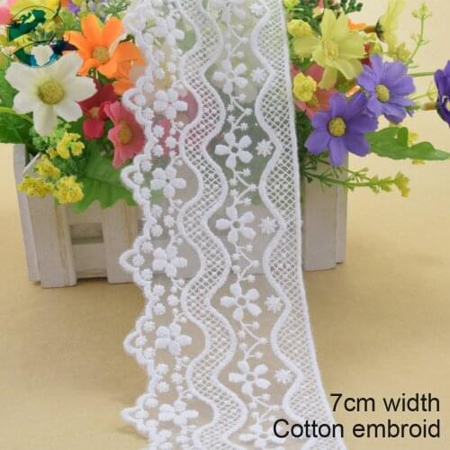 10yards 7cm Cotton embroid lace sewing ribbon guipure lace african lace fabric trim warp knitting DIY Garment Accessories #3085
