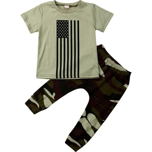 Citgeett Summer Toddler Infant Baby Boy Flag Tops T-Shirt Camo Long Pants Outfits July 4th Holiday Sunsuit