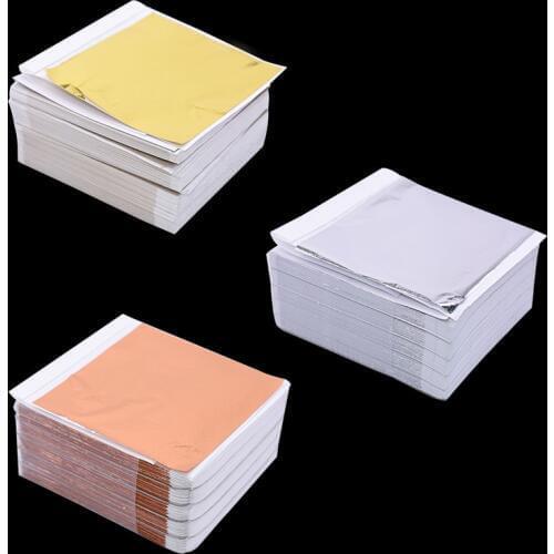 14*14cm 100Pcs Imitation Silver Gold Leaf Paper Gold Foil Sheets Gilding Copper Foil Papers Leaf Leaves Sheets DIY Craft Decor