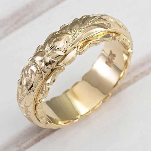 Stainless Steel Fashion Ring Plant Leaf Pattern Accessories Ring Wedding Engagement Bridal Finger Jewelry Gold Color Woman Gift