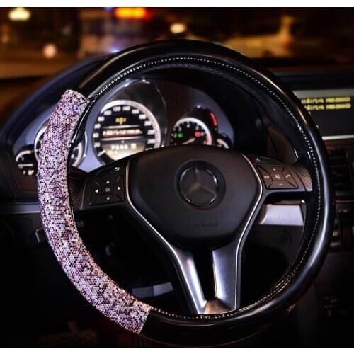 Fashion Rhinestones Car Steering Wheel Covers Leather with Crystal Bling Steering Cases for Girls Lady Car Interior Accessories