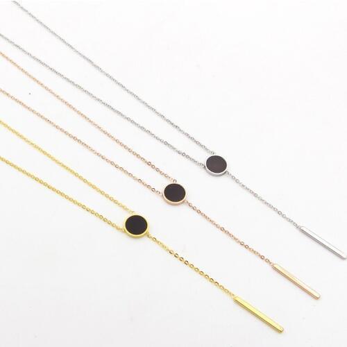 Fashion Love Cuboid Jewelry Stainless Steel Black Round Square Pendant Necklace Rose Gold Color Women Girl Gift